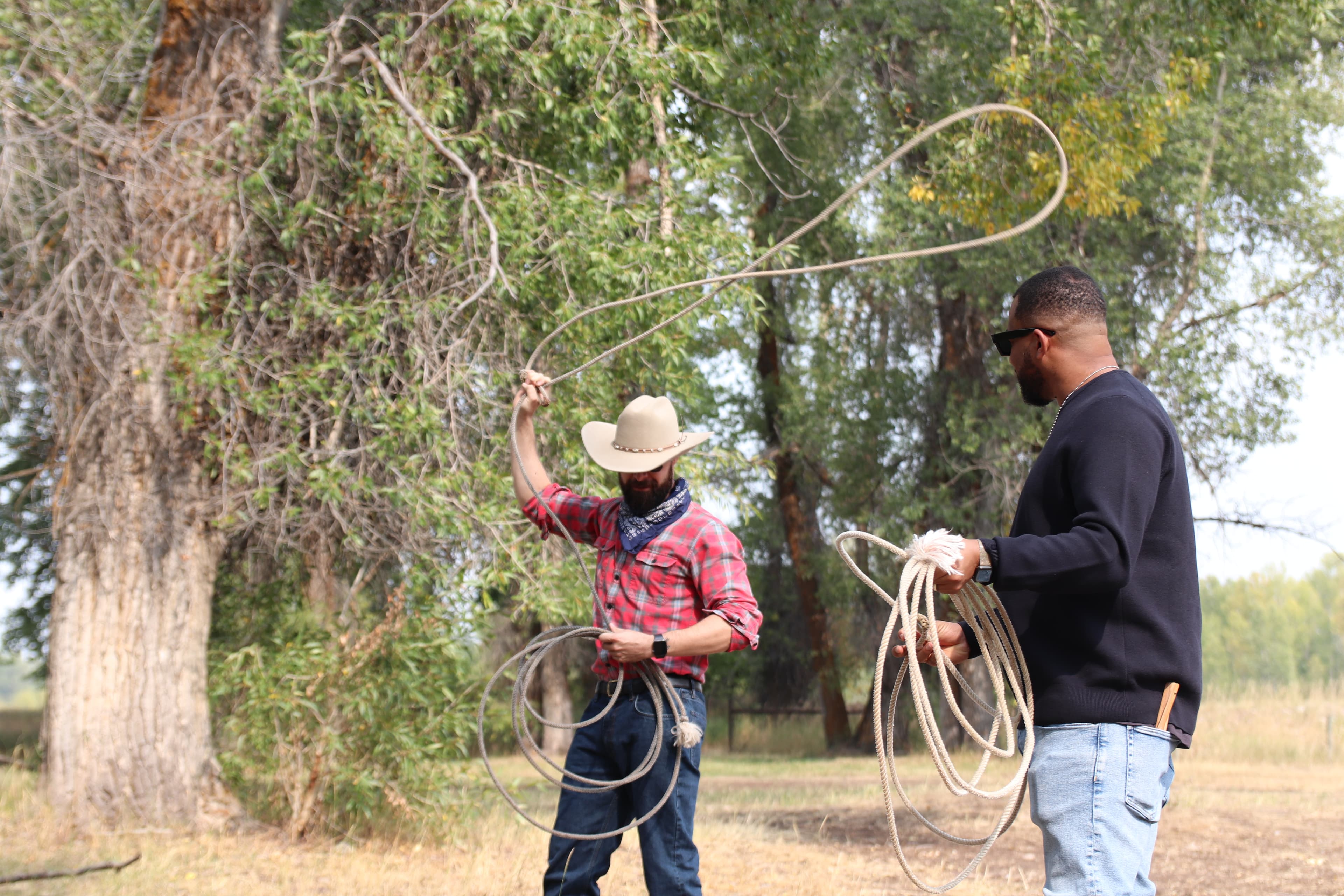 Michael Hauge teaching lasso techniques at the ranch