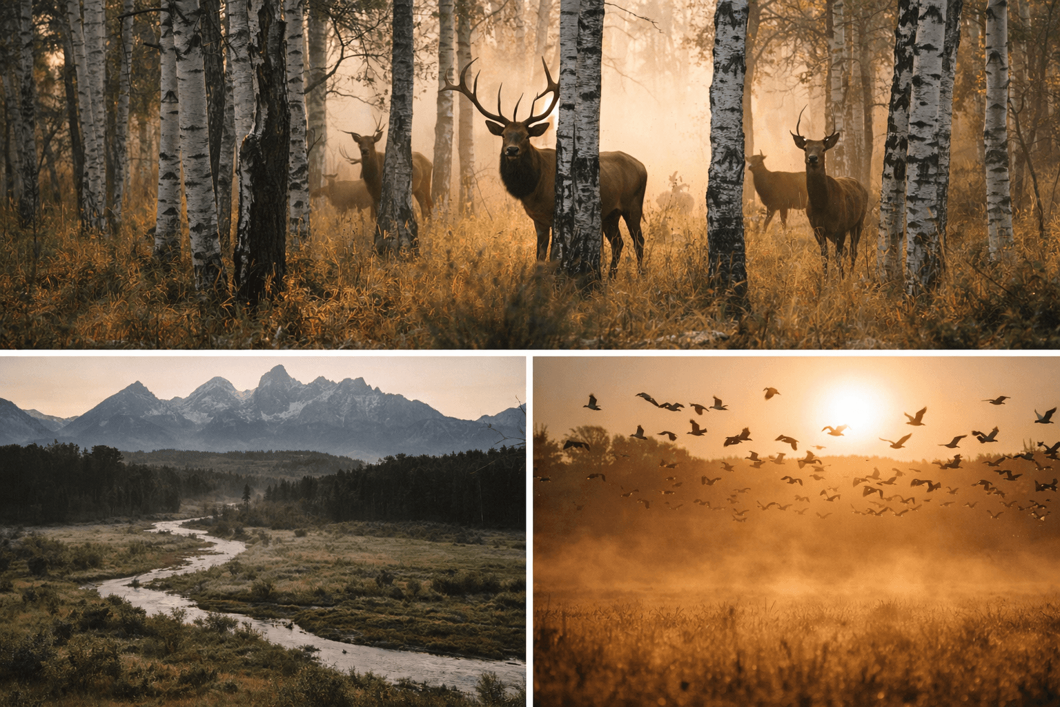 Wildlife at Snake River Ranch — elk, river, and birds at sunrise